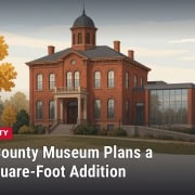 Fostoria News Seneca County Museum expansion rendering with autumn trees.